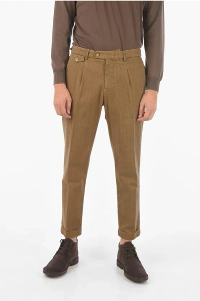 Cruna Herringbone Patterned Single Pleat Raval1p.s Pants In Brown
