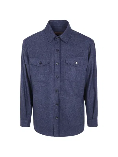 CRUNA HERRINGBONE-PATTERN FLAP-POCKET SHIRT