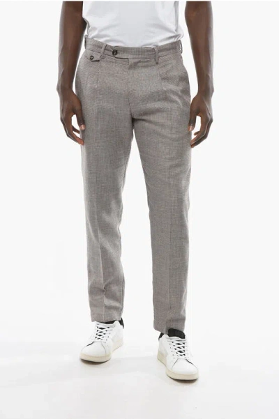 Cruna Houndstooth Motif Virgin Wool And Flax Raval Pants In Gray