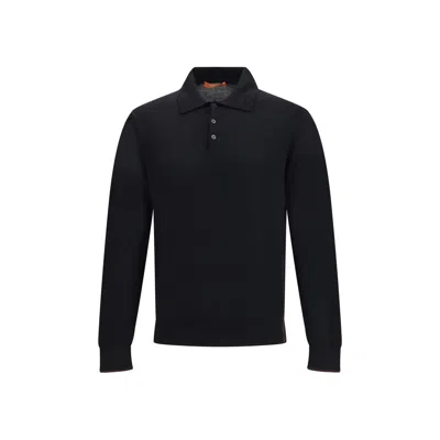 Cruna Knitted Long Sleeved Polo Shirt In Black