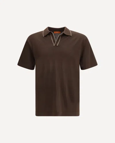 Cruna Knitted Polo With Short Sleeves In Brown