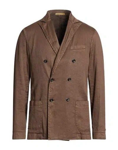 Cruna Man Blazer Brown Size 40 Linen, Cotton, Elastane
