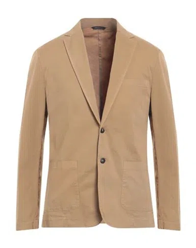 Cruna Man Suit Jacket Camel Size 40 Cotton In Beige