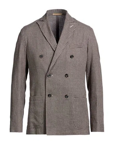 Cruna Man Blazer Dark Brown Size 40 Linen, Cotton In Multi
