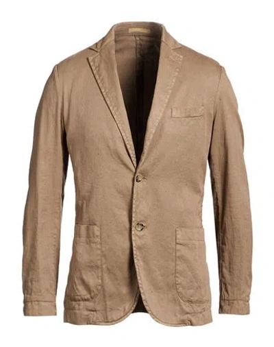 Cruna Man Blazer Khaki Size 40 Linen, Cotton, Elastane In Nude