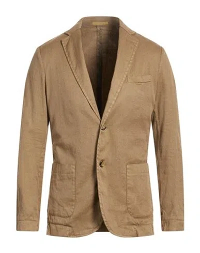 Cruna Man Blazer Light Brown Size 42 Linen, Cotton, Elastane In Beige