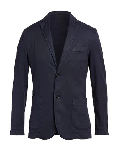 Cruna Man Blazer Navy Size 38 Linen, Cotton, Elastane In Blue
