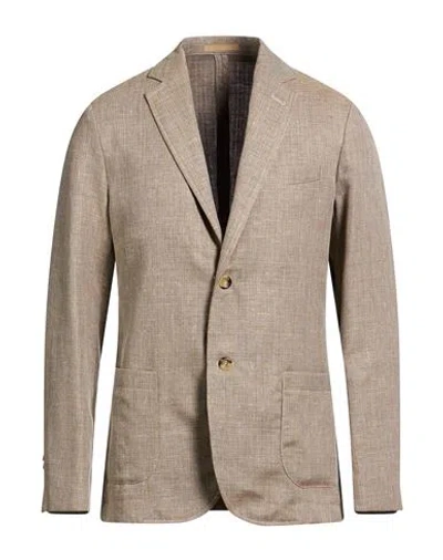 Cruna Man Blazer Taupe Size 42 Virgin Wool, Linen In Brown
