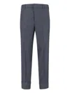 Cruna Mid-rise Grey Wool Trousers With Tailored Finish In Blue