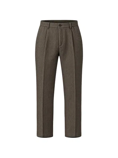 Cruna Mitte Herringbone-pattern Pleated Trousers In Brown