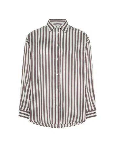 Cruna Multicolor Ivy Pinstriped Silk-blend Satin Shirt In White