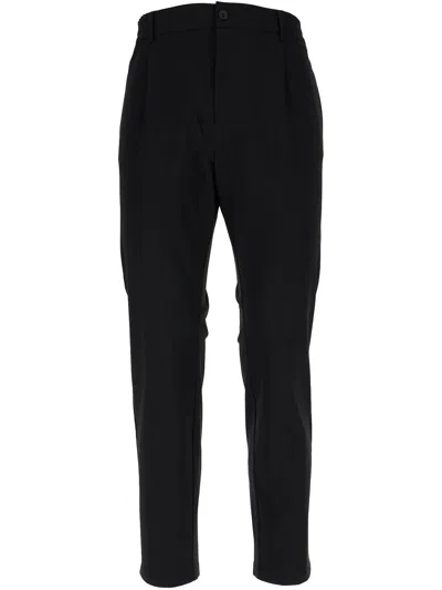 Cruna Muted Brown Tailored Minimalist Button Trousers In Black