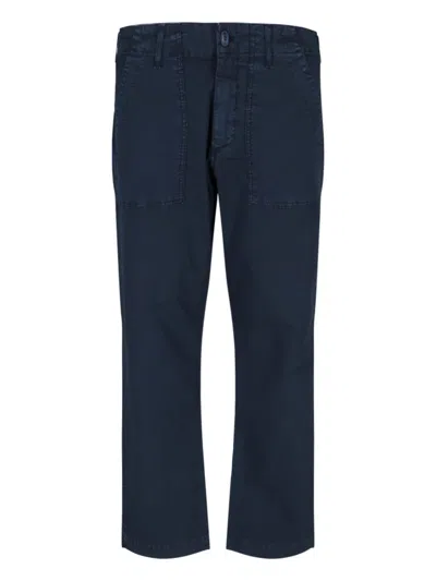 Cruna Navy Blue Straight-leg Trousers With Adjustable Button Straps