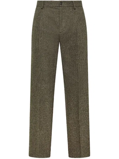 Cruna Olive Green Textured Straight-leg Formal Pants In Purple