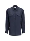 Cruna Blue Structured Flap Pocket Cotton Overshirt In Blue