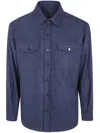 Cruna Herringbone-pattern Flap-pocket Shirt In Blue