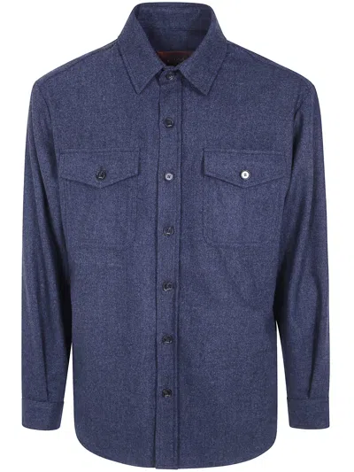 Cruna Herringbone-pattern Flap-pocket Shirt In Blue
