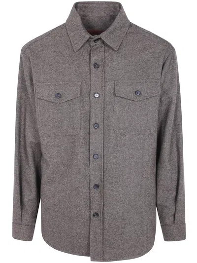 Cruna Overshirt With Buttoned Chest Patch Pockets "osaka" In Brown