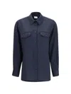 Cruna Blue Structured Flap Pocket Cotton Overshirt In Blue