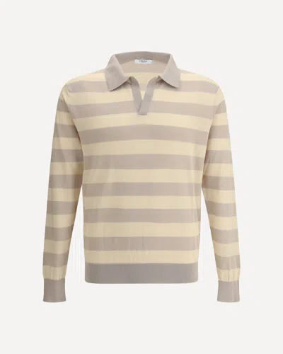 Cruna Portofino Striped Cotton Polo Shirt In Neutral