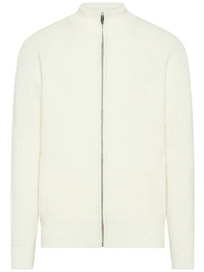 Cruna Ribbed Zip-up Sweater With High Collar And Raglan Sleeves In Beige