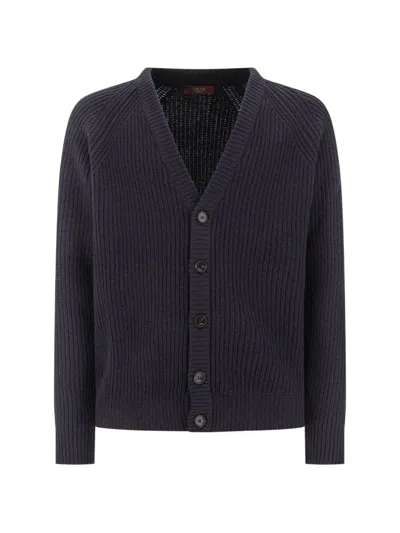 Cruna Ribbed-knit Raglan-sleeve Cardigan In Blue
