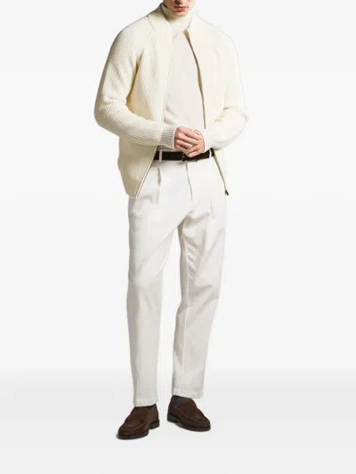 Cruna Ribbed-knit Zip-up Sweater In Neutral