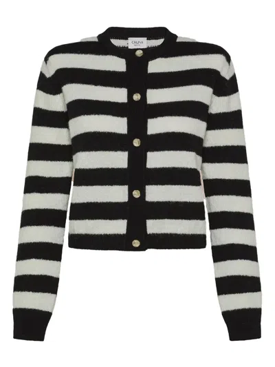 Cruna Sira Striped Buttoned Cardigan In Black
