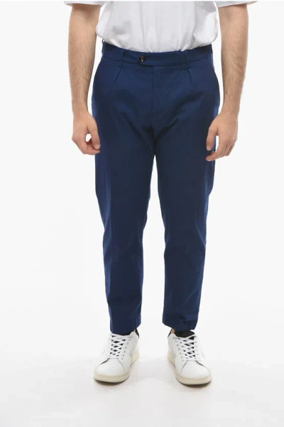 Cruna Solid Color Stretch Cotton Raval Pants In Blue