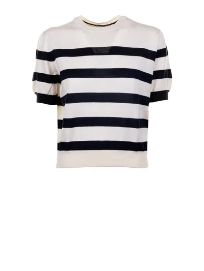 Cruna Striped T-shirt In Pure Cotton In White