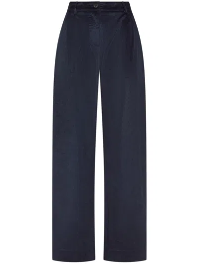 Cruna Pleated Corduroy-texture High-waisted Trousers In Blue