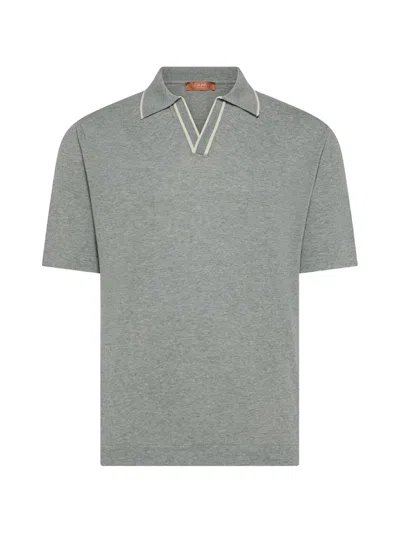 Cruna V-neck Trim T-shirt In Gray