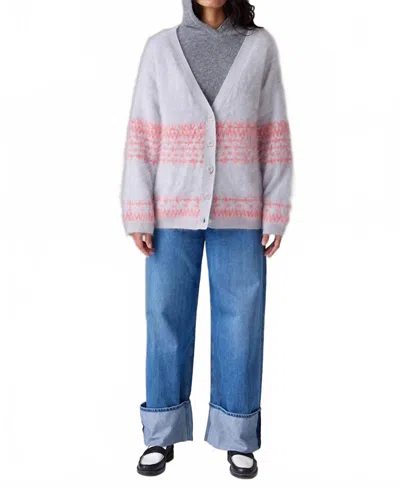 Crush Brushed Surf Fairisle Cardigan In Cloudy Watermelon In Multi