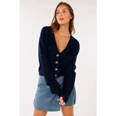Crush Cashmere Acai Fitted Cardigan Navy In Blue