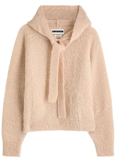 Crush Cashmere Bob Hooded Bouclé Mohair Jumper In Beige