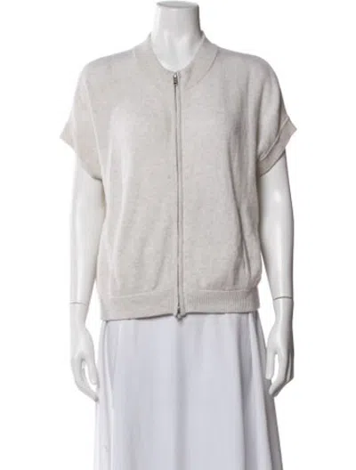 Pre-owned Crush Cashmere Cashmere Open Front Sweater In White