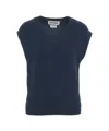 Crush Cashmere Gilet With Deep V-neck And Ribbed Hem In Blue