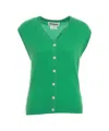 Crush Cashmere Gilet With V-neck And Button Closure In Green