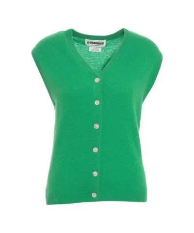 Crush Cashmere Gilet With V-neck And Button Closure In Green