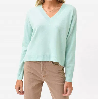 Crush Cashmere Indiana Deep V Neck Sweater In Tropical C101 In Blue