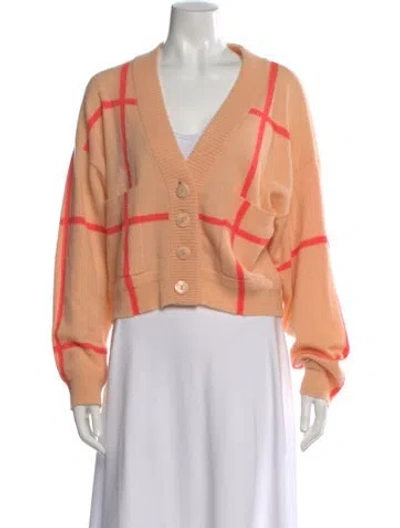 Pre-owned Crush Cashmere Plaid Print Sweater In Orange