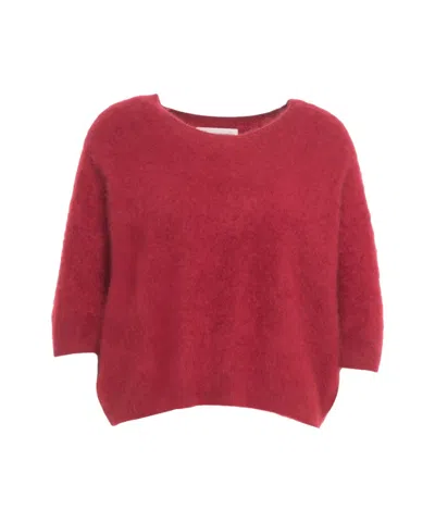 Crush Cashmere Pullover With Relaxed Fit And Ribbed Hem In Red
