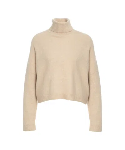Crush Cashmere Turtleneck Sweater With Cropped Silhouette In Neutral