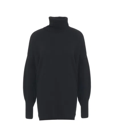 Crush Cashmere Turtleneck Sweater With Ribbed Cuffs In Black