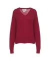 Crush Cashmere V-neck Pullover With Ribbed Cuffs In Red