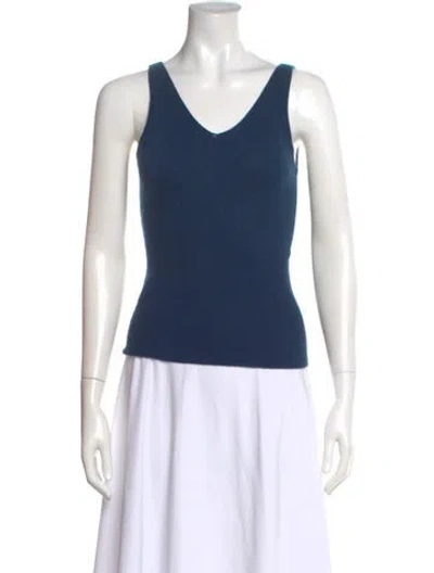 Pre-owned Crush Cashmere V-neck Top In Blue