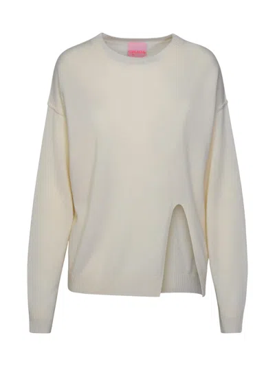 Crush Cashmere Women's Koa Split Crew Sweater In Organic White In Beige