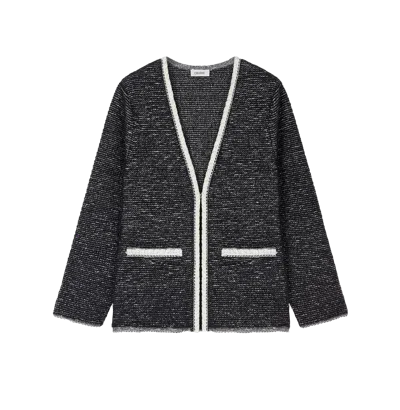 Crush Collection Bouclé Jacquard Long Jacket In Black