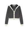 Crush Collection Bouclé Striped Sailor Cardigan In Black