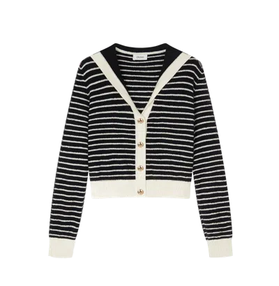 Crush Collection Bouclé Striped Sailor Cardigan In Black
